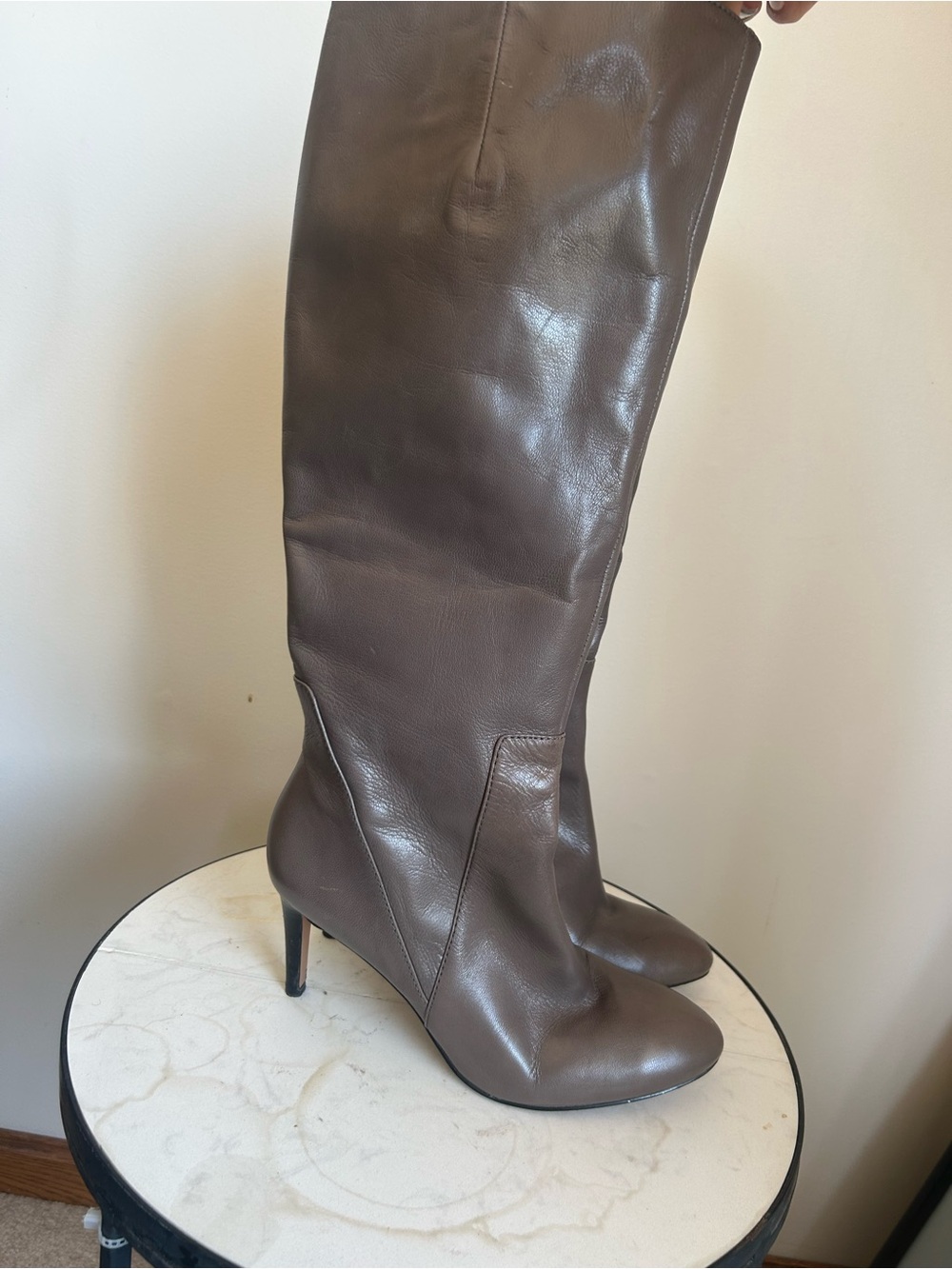 Classic Brown Leather Knee-High Heeled Boots - Women